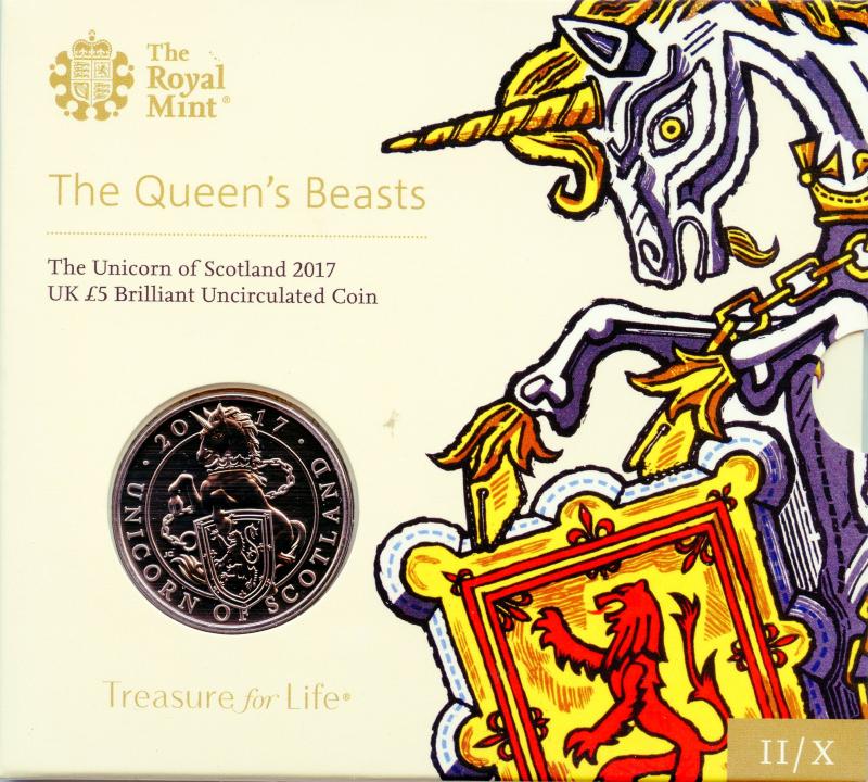 UK  2017 The Queens Beasts The Unicorn of Scotland Brilliant Uncirculated £5 Coin