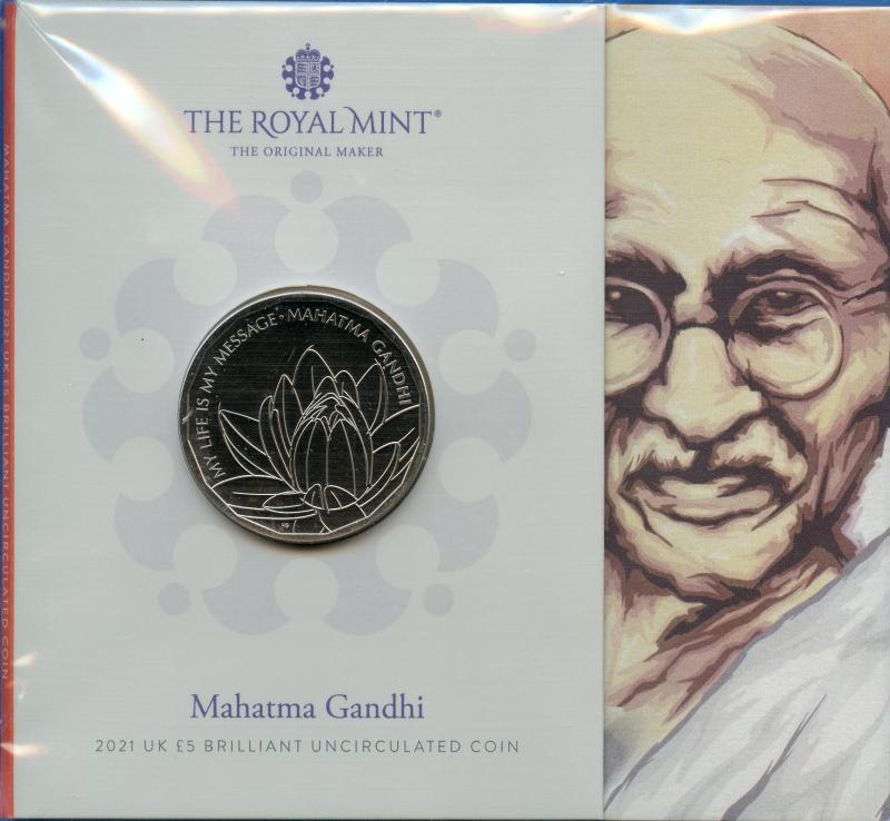 UK Royal Mint 2021 Mahatma Gandhi Brilliant Uncirculated £5 Coin