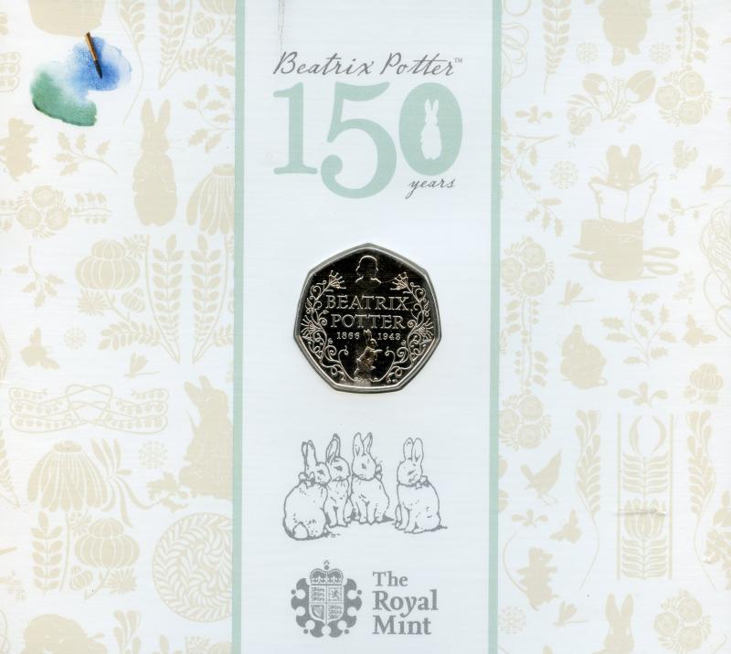 UK 2015 Beatrix Potter 1866-1948 Anniversary Brilliant Uncirculated 50 Pence Coin