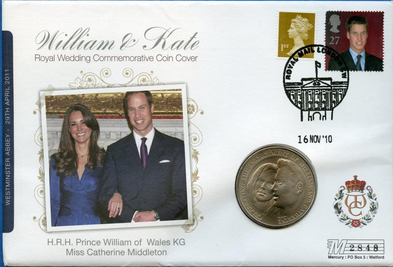 UK Royal Mint 2010 Royal Engagement William & Kate Brilliant Uncirculated £5 Coin With First Day Stamp Cover