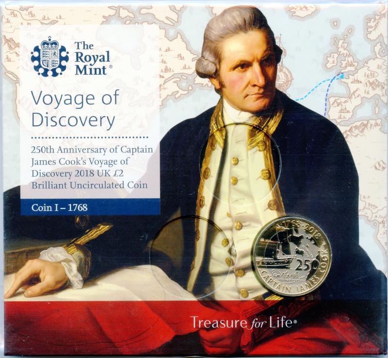 UK 2018  250th Anniversary Captain Cook's Voyage of Discovery  £2 Uncirculated Coin