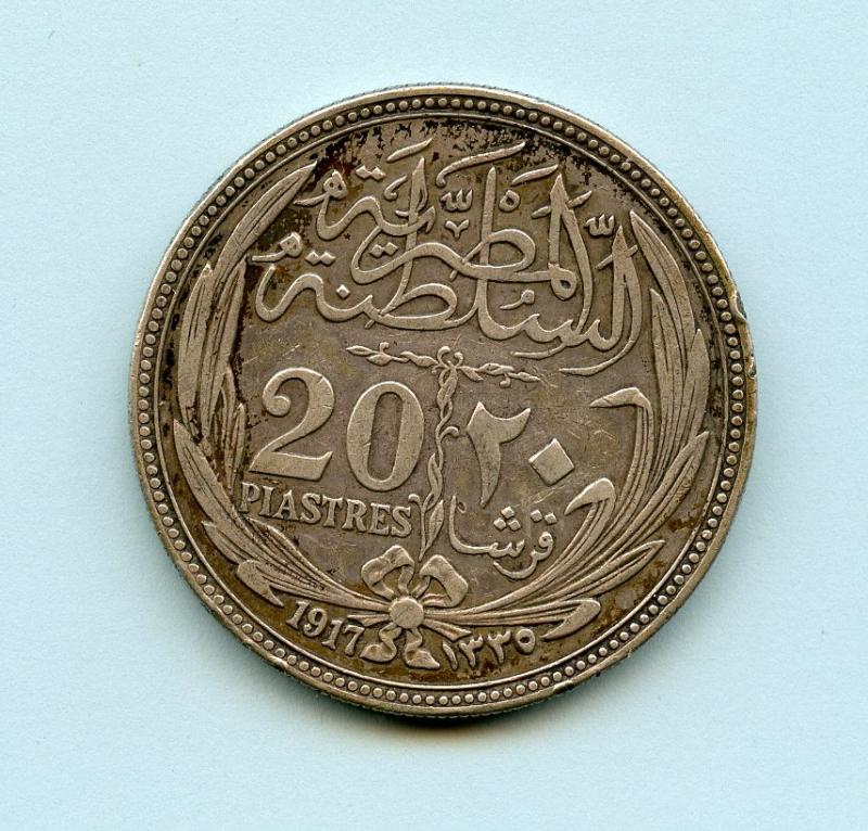 Egypt Silver 20 Piastres Coin Dated 1917