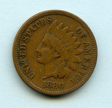 U.S.A.  One  Cent Coin  Dated 1880