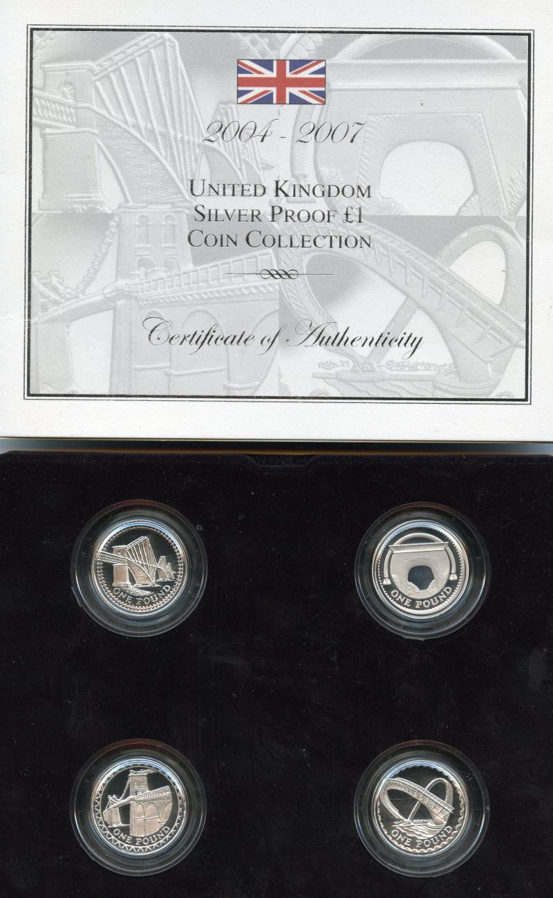 UK 2004 - 2007 United Kingdom Bridges  £1 Silver Proof 4 Coin Set