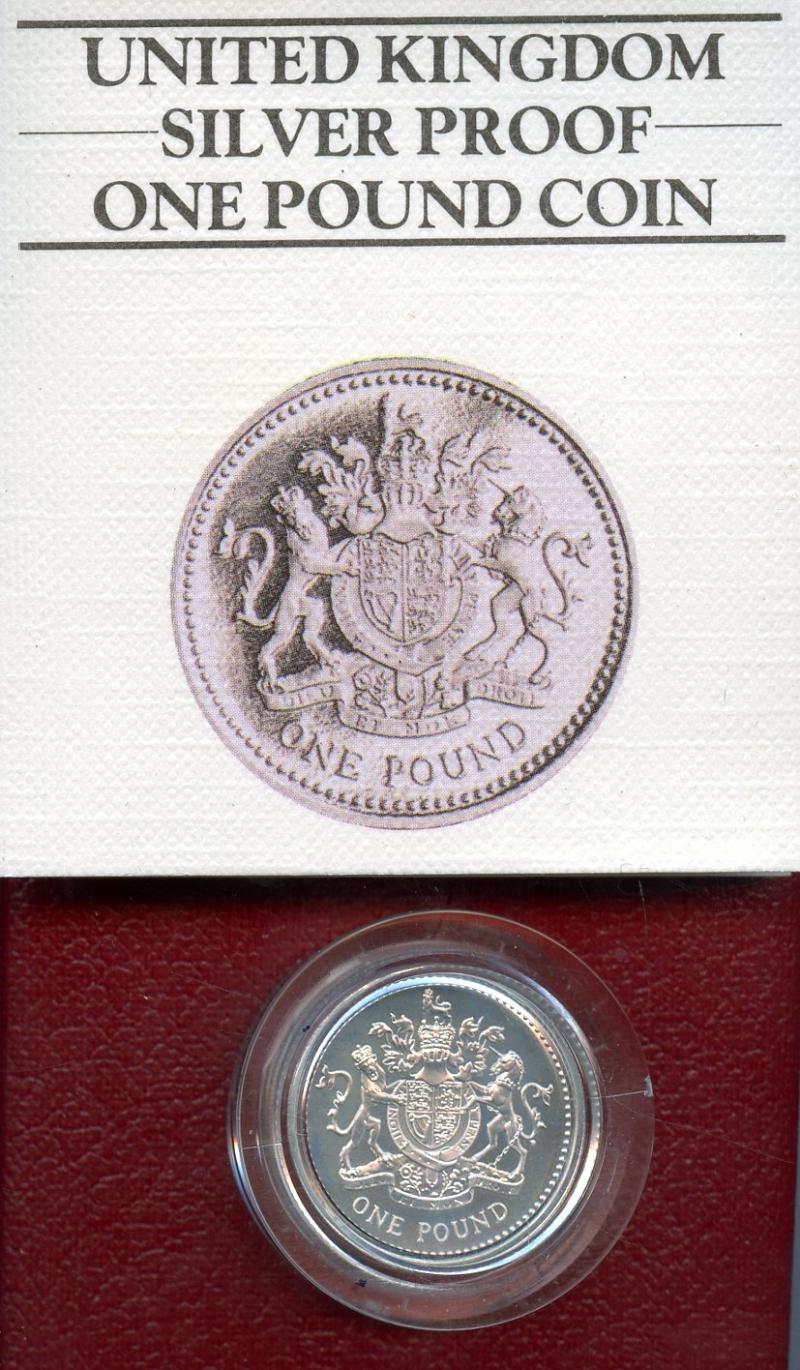 1983 UK Silver Proof £1 One Pound Coin Royal Coat of Arms Obverse