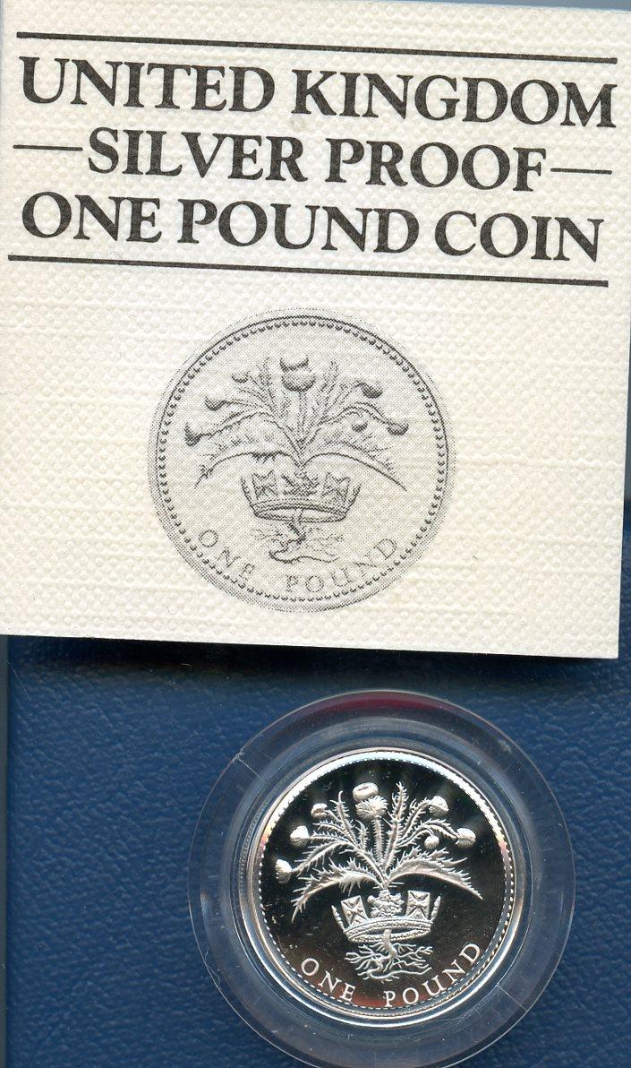 1984 UK Silver Proof £1 One Pound Coin Scottish Thistle Design Obverse