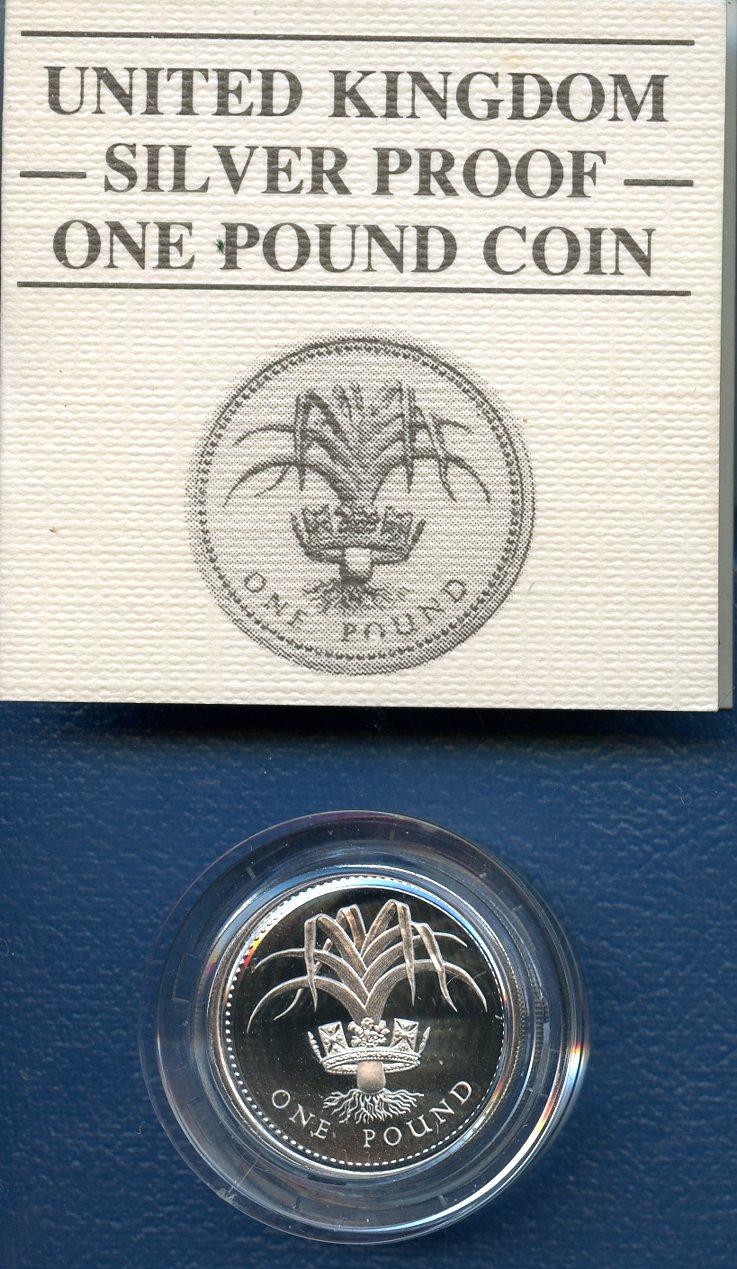 1985 UK  Silver Proof £1 One Pound Coin Welsh Leek Design Obverse