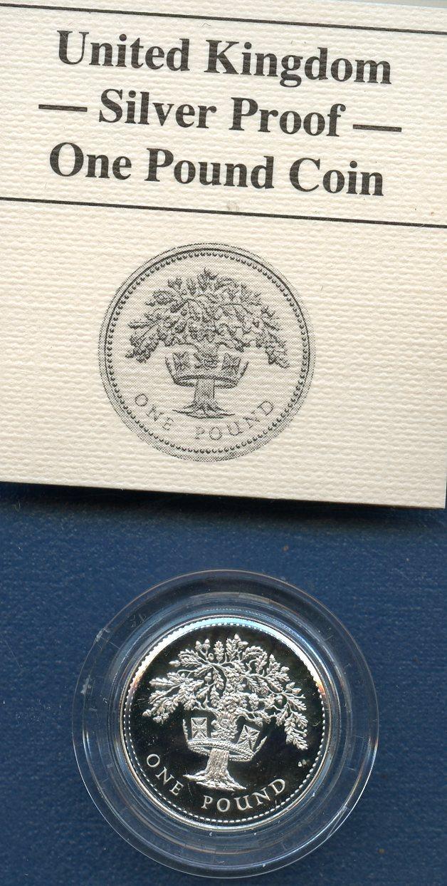 1986 UK  Silver Proof £1 One Pound Coin Northern Ireland Flax Design Obverse