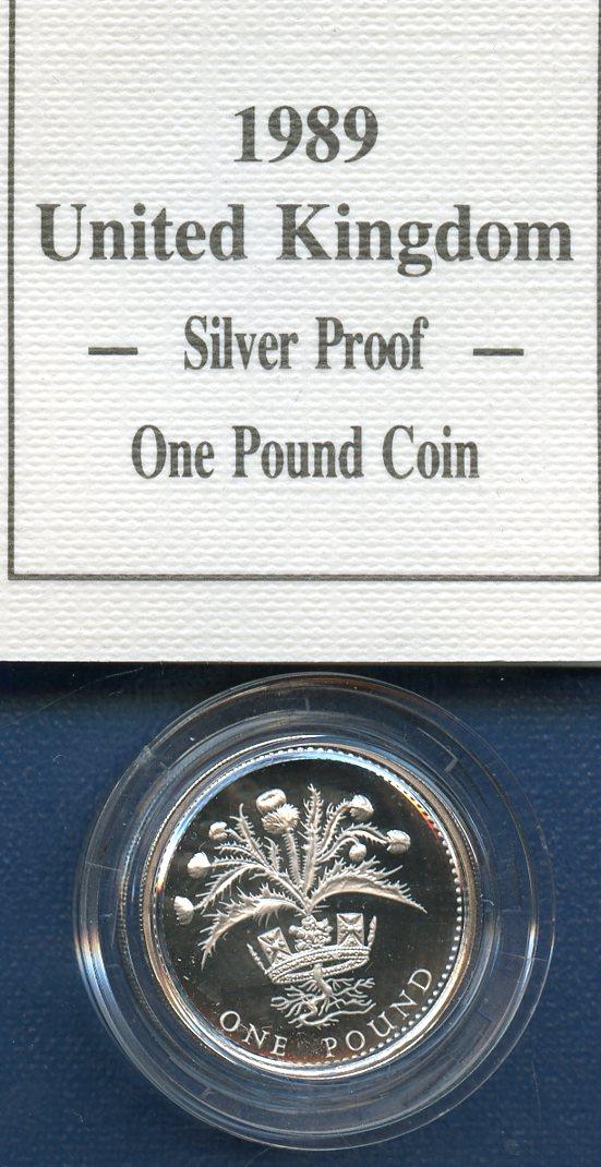 1989 UK  Silver Proof £1 One Pound Coin Scottish Thistle  Design Obverse