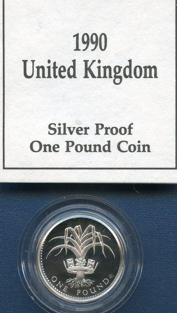 1990 UK Silver Proof £1 One Pound Coin Welsh Leek  Design Obverse