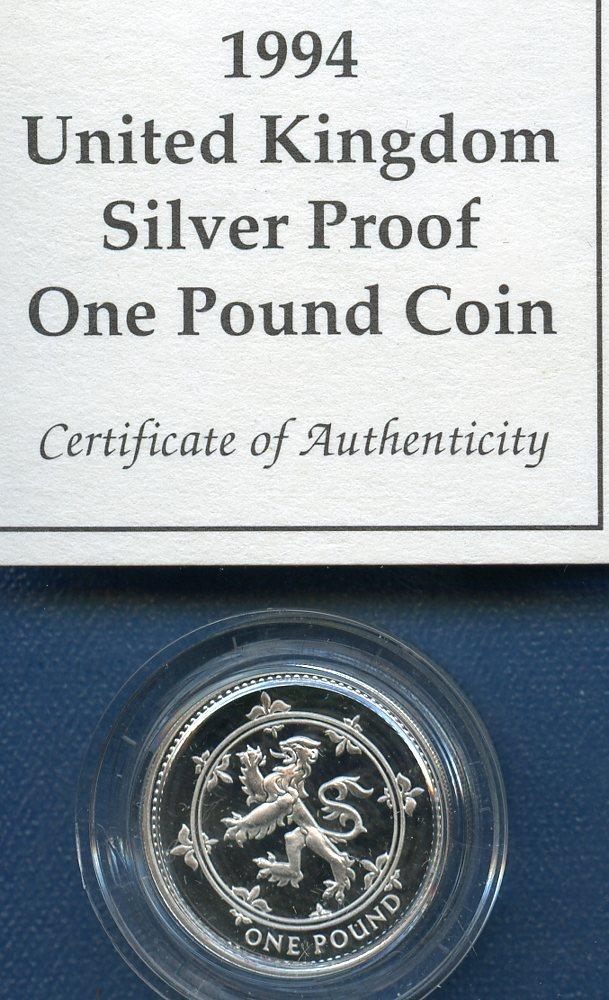 1994 UK Silver Proof £1 One Pound Coin  Scotland Scottish Lion Design Obverse