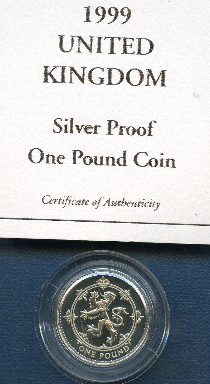 1999 UK Silver Proof £1 One Pound Coin  Scotland Scottish Lion Design Obverse