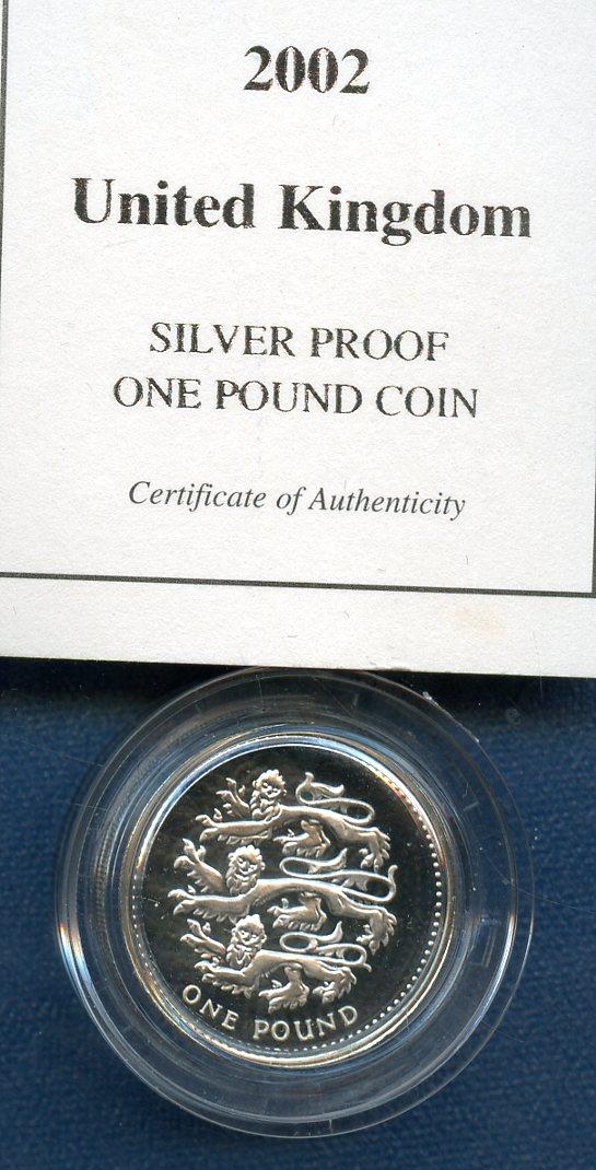 2002 UK Silver Proof £1 One Pound Coin England English Lions Design Obverse