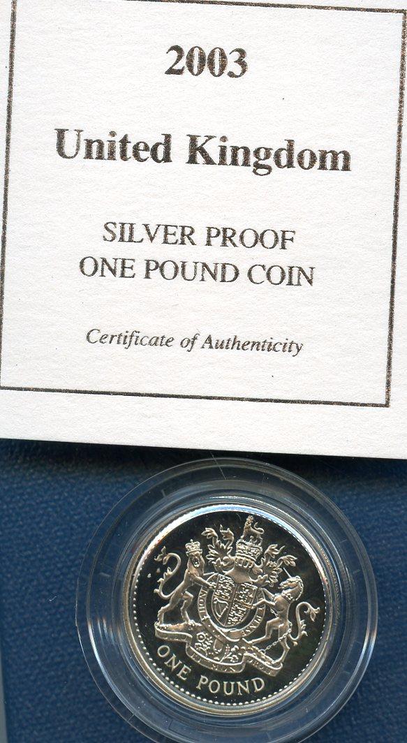 2003 UK Silver Proof £1 One Pound Coin  Royal Arms Design Obverse