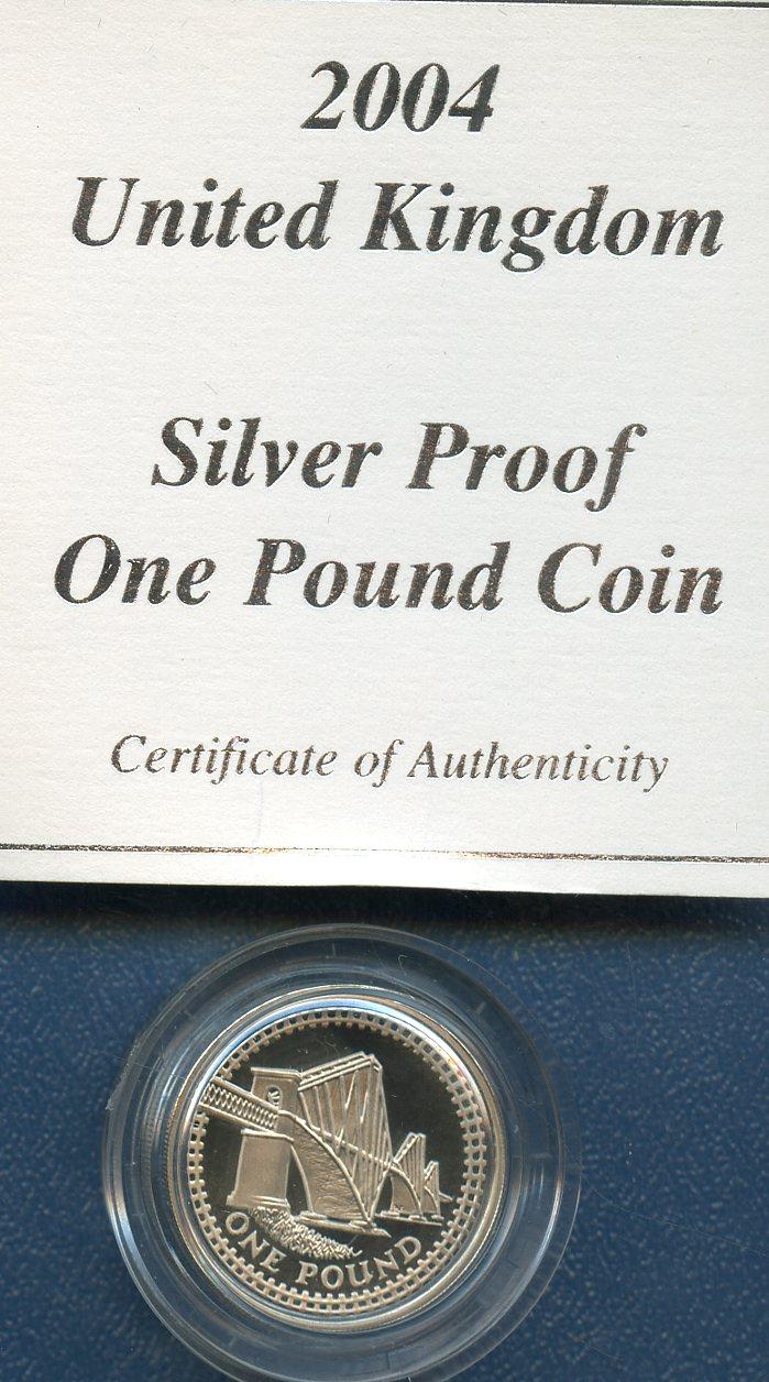 2004 UK Silver Proof £1 One Pound Coin Forth railway Bridge Design Obverse