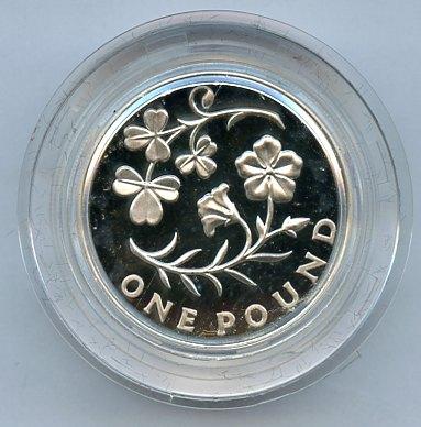 2014 UK  Silver Proof £1 One Pound Coin  Northern Ireland Floral Season Design Obverse