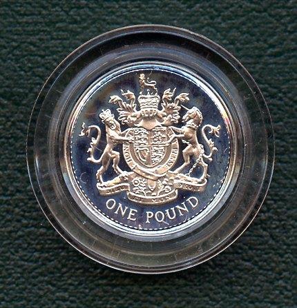 1983 UK  Silver Proof Piedfort £1 One Pound Coin Royal Coat of Arms Obverse