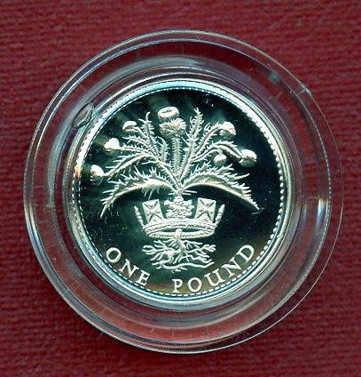 1984 UK  Silver Proof £1 Piedfort One Pound Coin Scottish Thistle Design Obverse