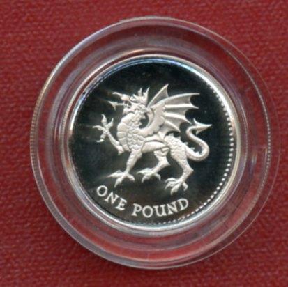 1995 UK  Silver Proof Piedfort £1 One Pound Coin  Wales Welsh Dragon Design Obverse