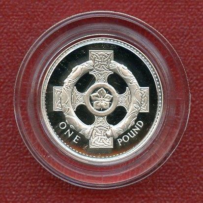 1996 UK  Silver Proof £1 One Piedfort Pound Coin  Northern Ireland Celtic Cross Design Obverse