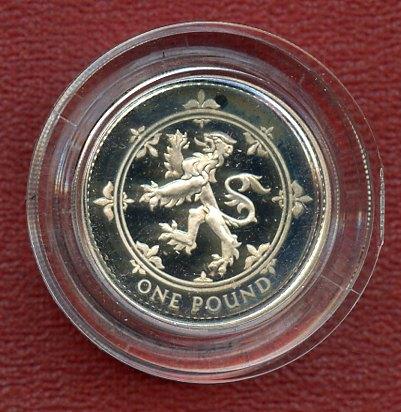 1999 UK  Silver Proof Piedfort £1 One Pound Coin  Scotland Scottish Lion Design Obverse