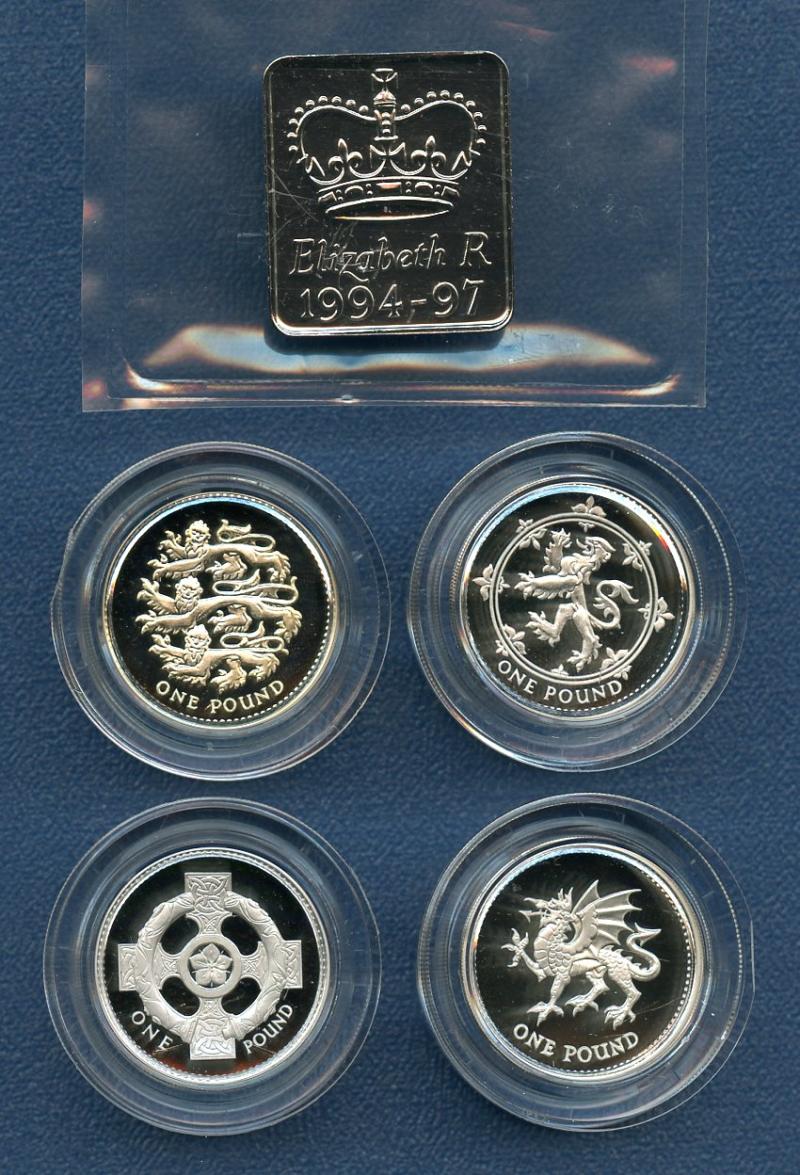 UK 1994 - 1997 £1 Silver Proof Piedfort Coin Collection