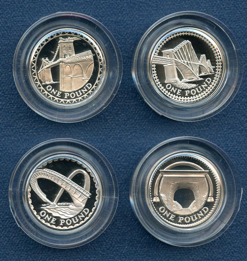 UK 2004 - 2007 United Kingdom Bridges  £1 Silver Proof  Piedfort 4 Coin Set