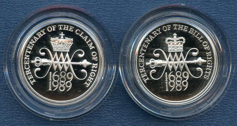 UK 1989 Tercentenary Bill & Claim of Rights  Silver Proof £2 Coin Set