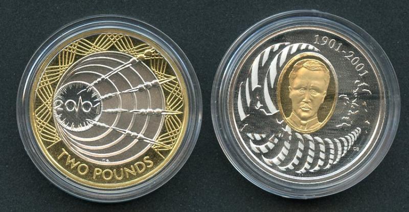 2001 Canada/Britain Guglielmo Marconi $5 & £2 Two Coin Set