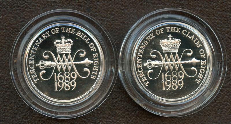 UK 1989 Tercentenary Bill & Claim of Rights Silver Proof Piedfort £2 Coin Set