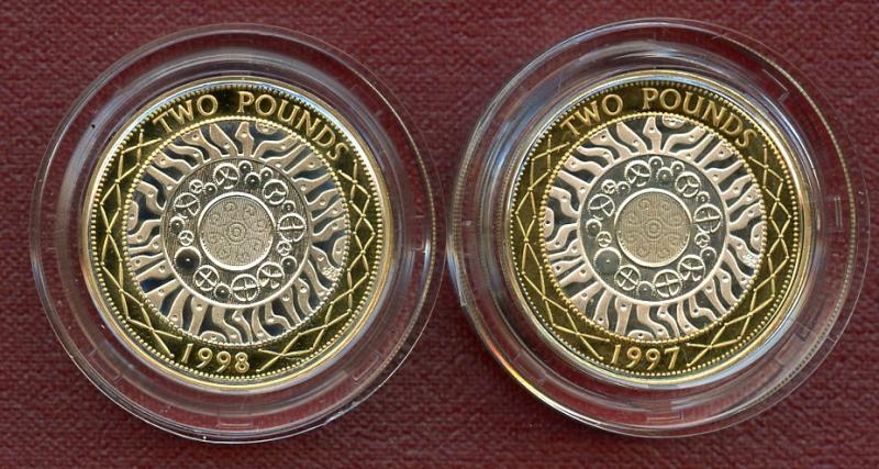 UK 1997  & 1998 Pair Standard Issue Shoulder of Giants  Silver Proof  Piedfort £2 Coins