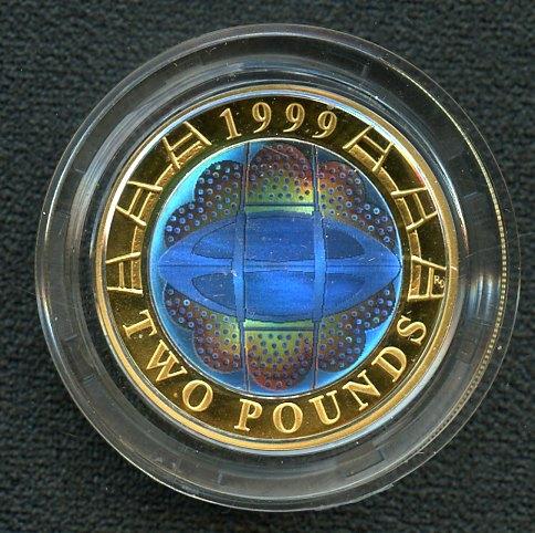 UK 1999 Rugby World Cup  Silver Proof Hologram Piedfort £2 Coin