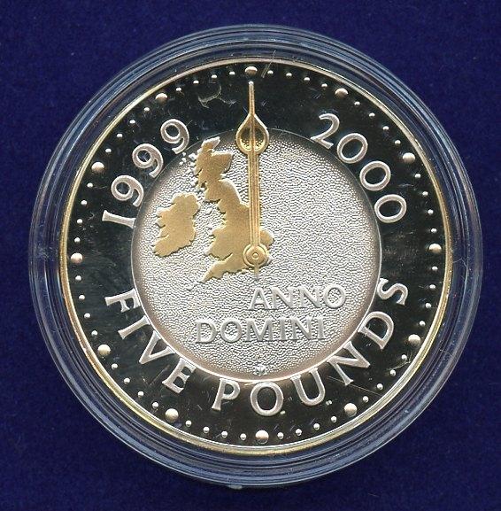 UK 2000  Millennium Commemorative  Gold Layered Silver Proof £5 Five Pound Crown Coin