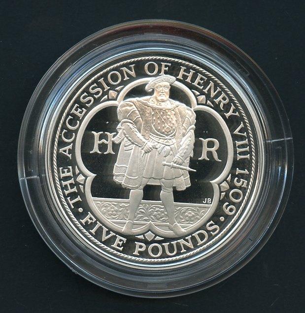 UK 2009 Henry VIII Commemorative Silver Proof £5 Five Pound Crown Coin