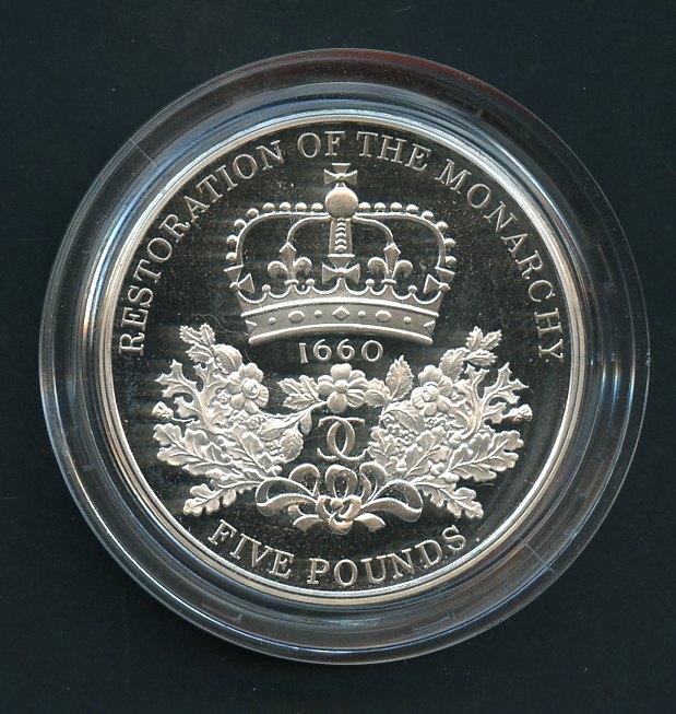 UK 2010  Restoration Of The Monarchy Silver Proof £5 Five Pound Crown Coin