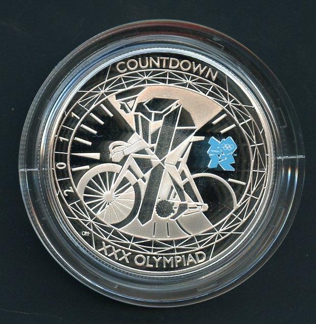 UK 2011 Countdown to London Olympics 2012 ( Cyclist ) Silver Proof £5 Five Pound Crown Coin