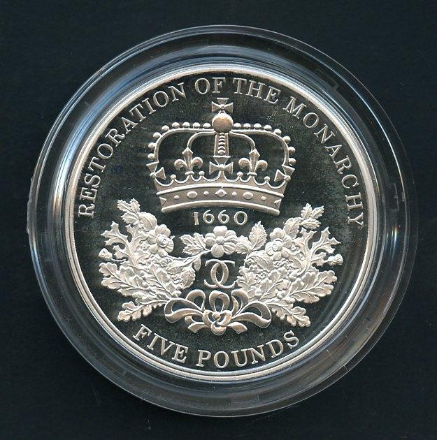 UK 2010  Restoration Of The Monarchy  Silver Proof Piedfort  £5 Five Pound Crown Coin