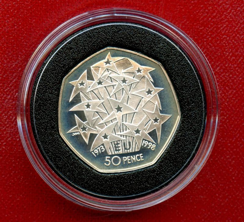 UK 1998 UK 25th Anniversary EEC Commemorative Coin Silver Proof Fifty Pence Coin
