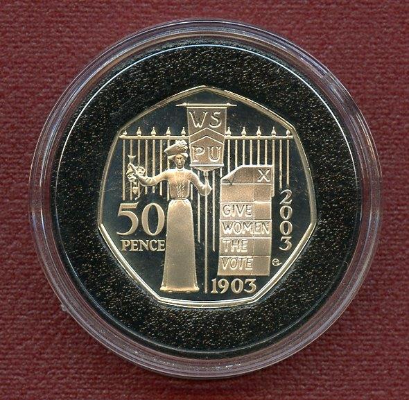 UK 2003  Suffragette 100th anniversary Women's Union  Silver Proof  Fifty Pence Commemorative Coin