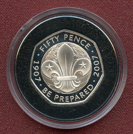 UK 2007  100 Years of the Scouts  Silver Proof Fifty Pence Commemorative Coin