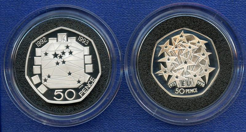 UK 1992-1993 & 1998 EEC Council  & EEC  Silver Proof  Piedfort 50p Fifty Pence Coins