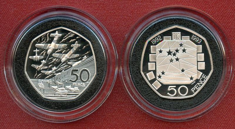 UK 1992-1993 1994 EEC Council  & D Day  Silver Proof  Piedfort 50p Fifty Pence Coins