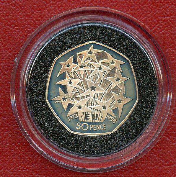 UK 1998 UK   25th Anniversary EEC Commemorative Coin Silver Proof  Piedfort Fifty Pence Coin