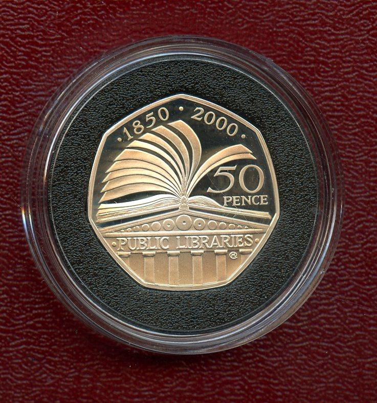 UK 2000 150 years Public Libraries  Silver Proof Piedfort Fifty Pence Commemorative Coin