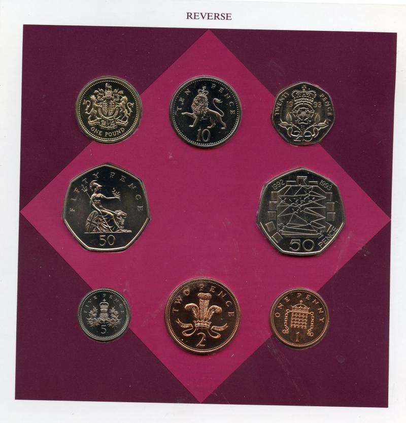 UK 1993 United Kingdom  Uncirculated  8 Coin Set with Rare Dual Dated 1992/1993 EEC 50p Coin