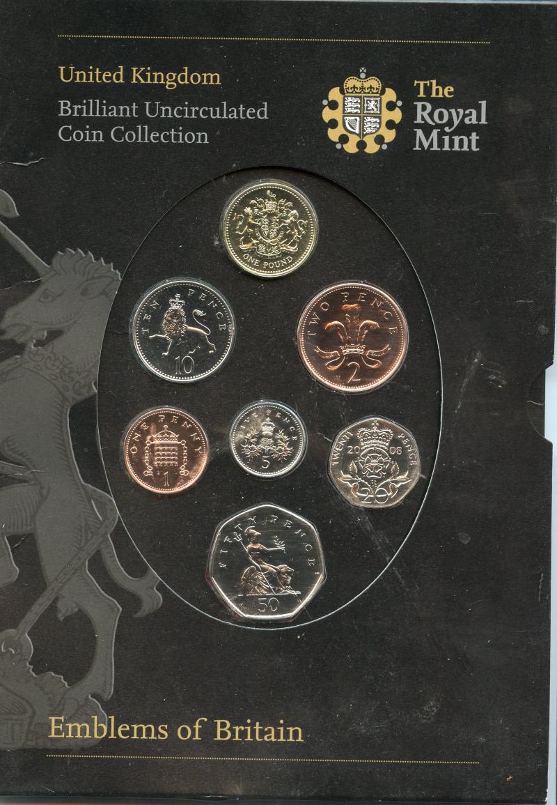 UK 2008 United Kingdom  Brilliant Uncirculated Coin Set Emblems of Britain