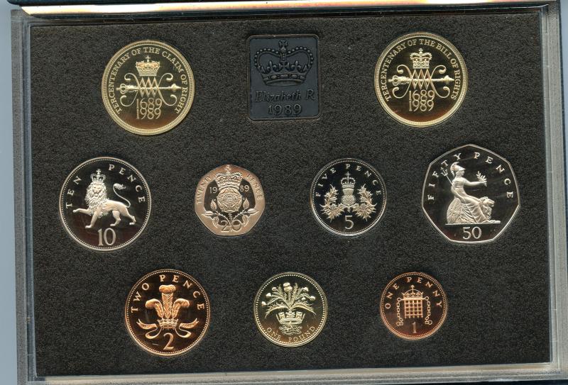 UK 1989 Royal Mint Proof Set Coins  includes scarce claim of Rights and Bill of Rights £2 Coins