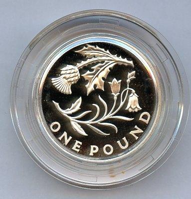 2014 UK  Silver Proof £1 One Pound Coin   Scotland Floral Season Design Obverse