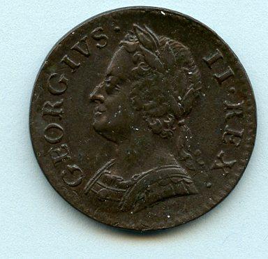 UK  George II Farthing Coin Dated 1754
