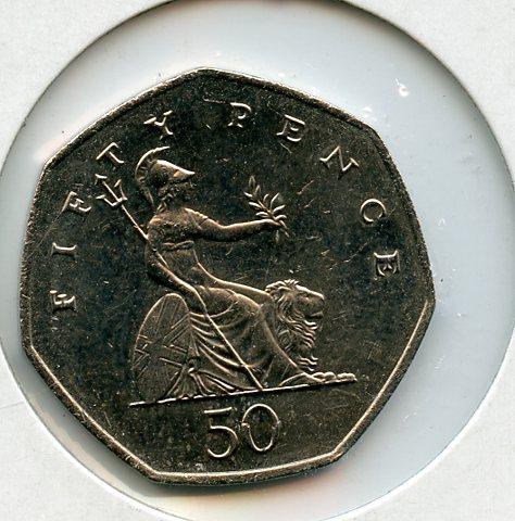 UK 2002 Britannia Obverse  Decimal 50 Pence Coin